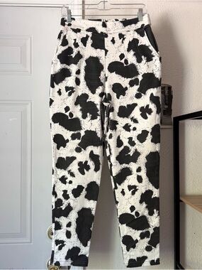 VIXEN BY MICHELINE PITT black and white cow print cotton stretch slim leg pants